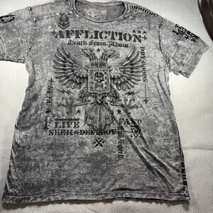 Affliction Shirt XXL Y2K Grunge Cyber Gothic Eagle Skull Grey Acid Wash